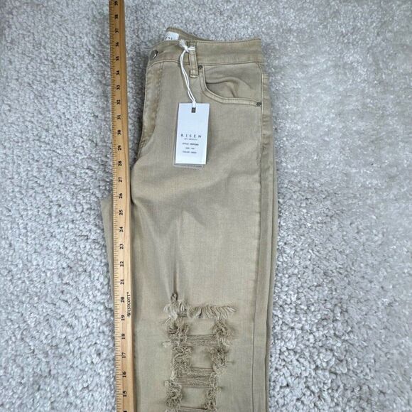 RISEN LOS Angeles Sand High Rise Distressed Straight Leg Jean Raw Hem 7/28 NEW - Picture 13 of 16